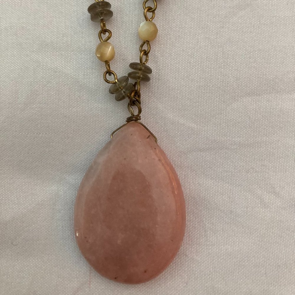 Pink stone and beaded necklace